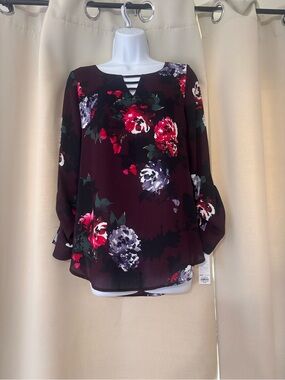 Apt. 9 Floral Strappy V-Neck Blouse - Burgundy
